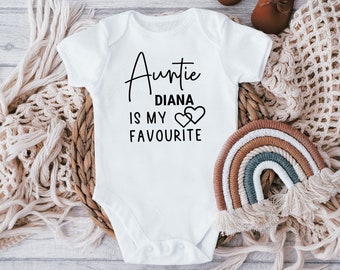 Custom Auntie Is My Favourite Baby Vest, Personalised Baby aunt Grow Bodysuit, auntie Baby Vest, Sleepsuit, Baby Clothing, Romper