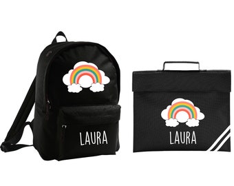 Sac d’école arc-en-ciel personnalisé, sac à dos/sac de livre classique pour enfants, sac de nom personnalisé de rentrée scolaire, sac d’école personnalisé pour enfants arc-en-ciel