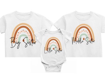 Boho Rainbow Big Sister, Middle Sister, Little Sister TShirt, Matching Sibling Outfit, Sister Outfit, Baby Shower, Baby Reveal, Rainbow