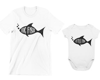 Chemises assorties gros poissons petits poissons, chemises assorties papa et bébé, body chemise assorti père fils, maman et bébé assortis