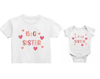 Big Sister Little Sister Hearts, Matching Sister Outfits, Big Sister Outfit, Big Sis, lil Sis Outfit, Baby Shower, Baby Reveal
