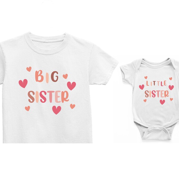 Big Sister Little Sister Hearts, Matching Sister Outfits, Big Sister Outfit, Big Sis, lil Sis Outfit, Baby Shower, Baby Reveal