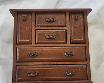 Joyero de madera vintage / Interior de terciopelo amarillo, Caja de música de herencia