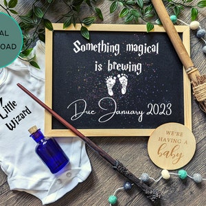 Wizard Pregnancy Announcement Chalkboard | Digital Baby Announcement | Magic Baby Social Media Photo Prop | Little Wizard Baby Announcement