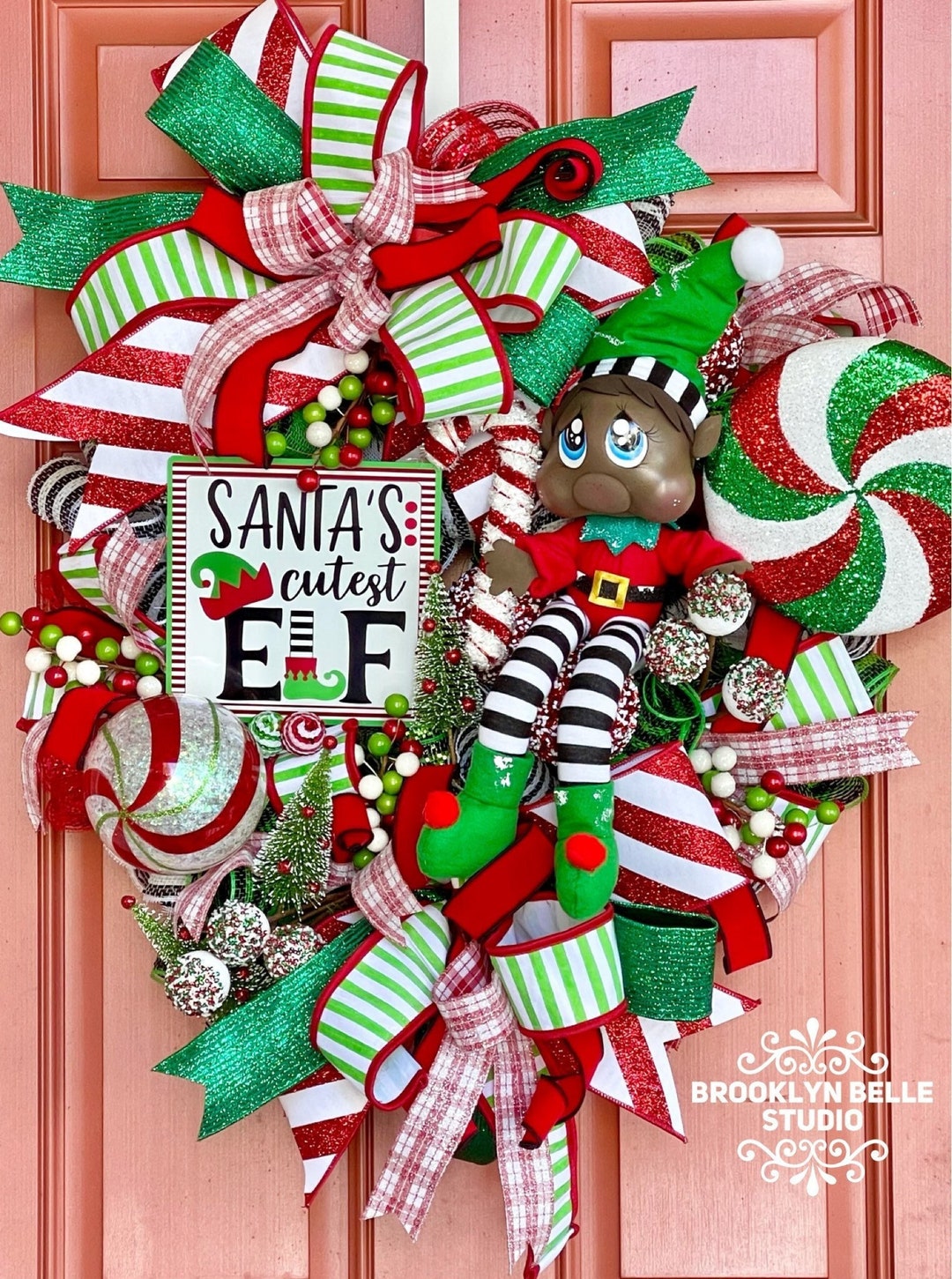 Santa's Elf Wreath Red Green Christmas Decor Cutest - Etsy