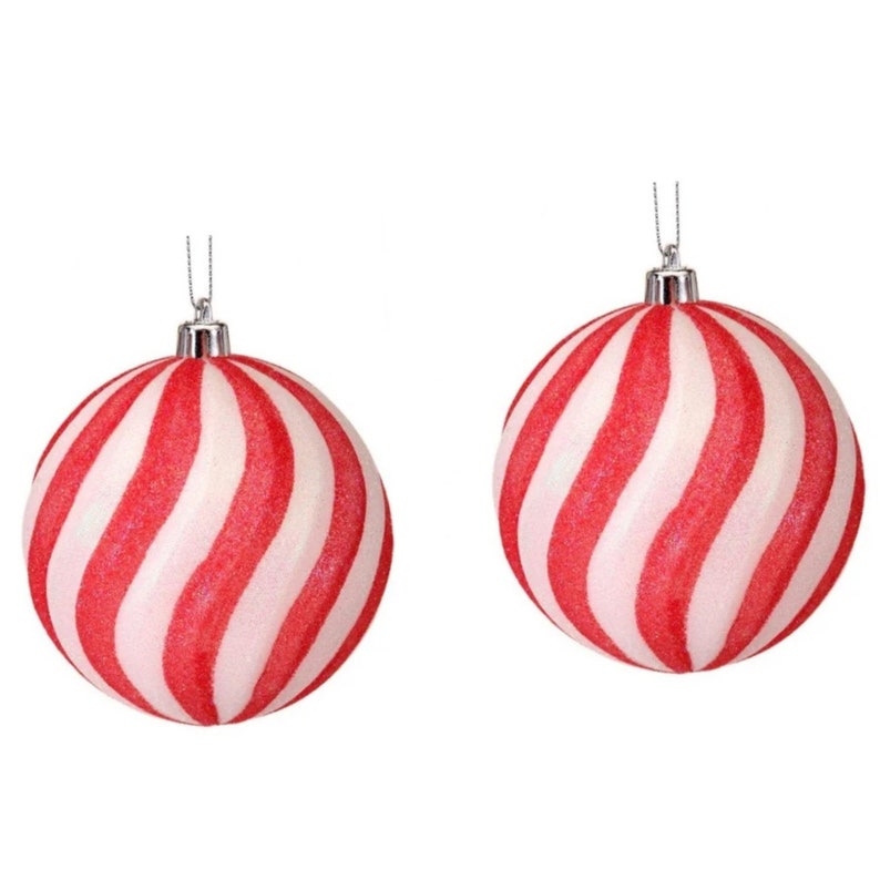 Set of 2 Swirl Red and White Ornaments Glitter White and Etsy