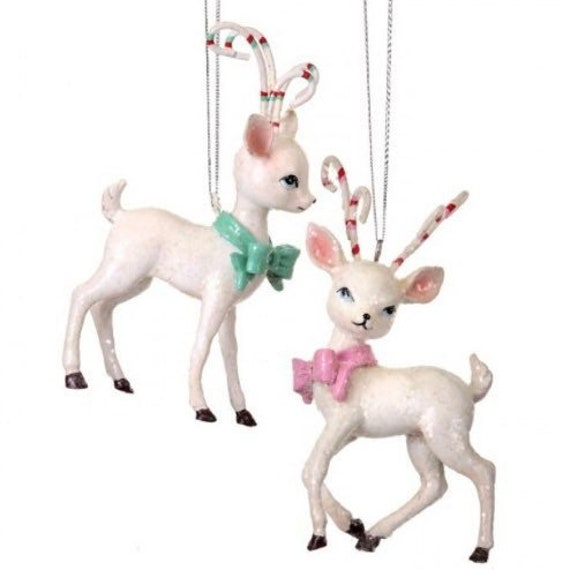 Set of 2 White Reindeer Ornaments Reindeer Christmas - Etsy