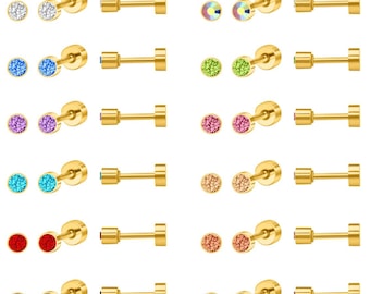 Tiny crystal stud screw back earrings 18K Gold plated and silver, pair of studs.