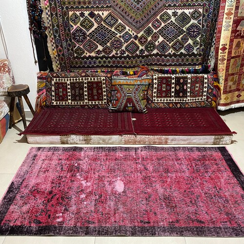 3.5x6.7 ft , Red Color Overdyed Vintage shops Rug , Vintage Area Rug , Turkish Vintage Rug ,Overdyed Turkish Vintage Rug, Kitchen Rug,Vintage Rug