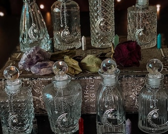 Moonwater Glass Decanter | Witch Altar Spell Bottle with Charm