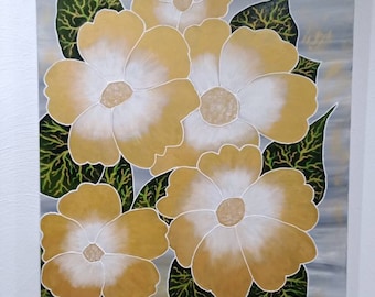 Original oil painting, hand-painted oil painting on canvas 70 x 80 cm flowers in gold