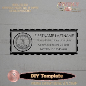 Virginia eNotary Electronic Digital Seal Stamp DIY Editable Template Download for Remote Online Notary.