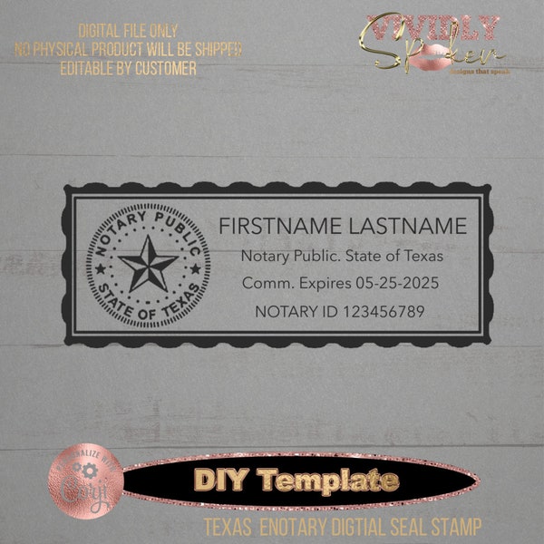 Texas eNotary Electronic Digital Seal Stamp DIY Editable Template Download for Remote Online Notary.