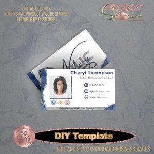 Blue and Silver Standard Cartes de visite DIY Editable Template Télécharger