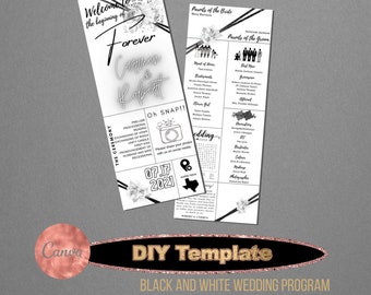 Black and White Wedding Program DIY Editable Template Download