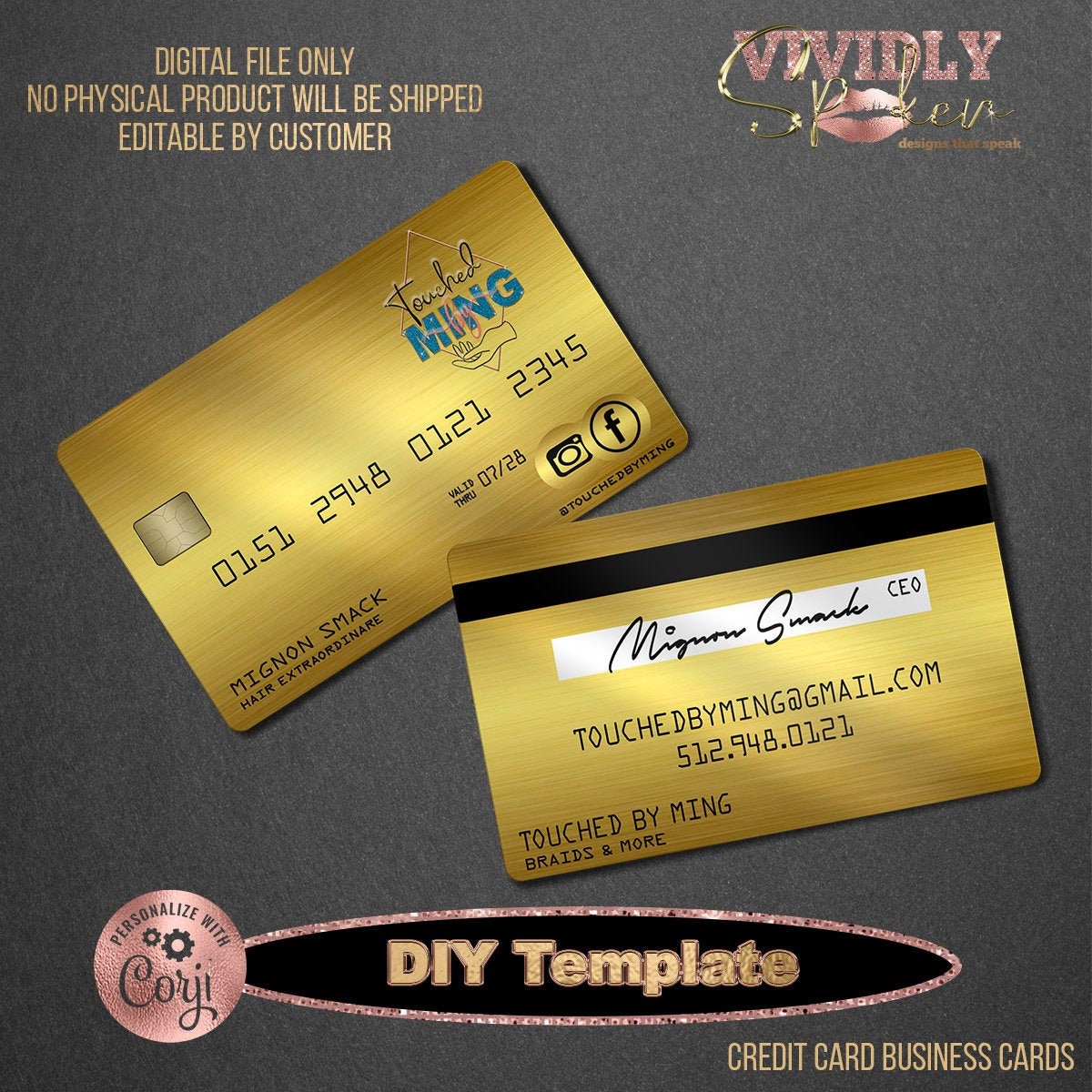 Gold Credit Card Business Cards DIY Editable Template Download Etsy