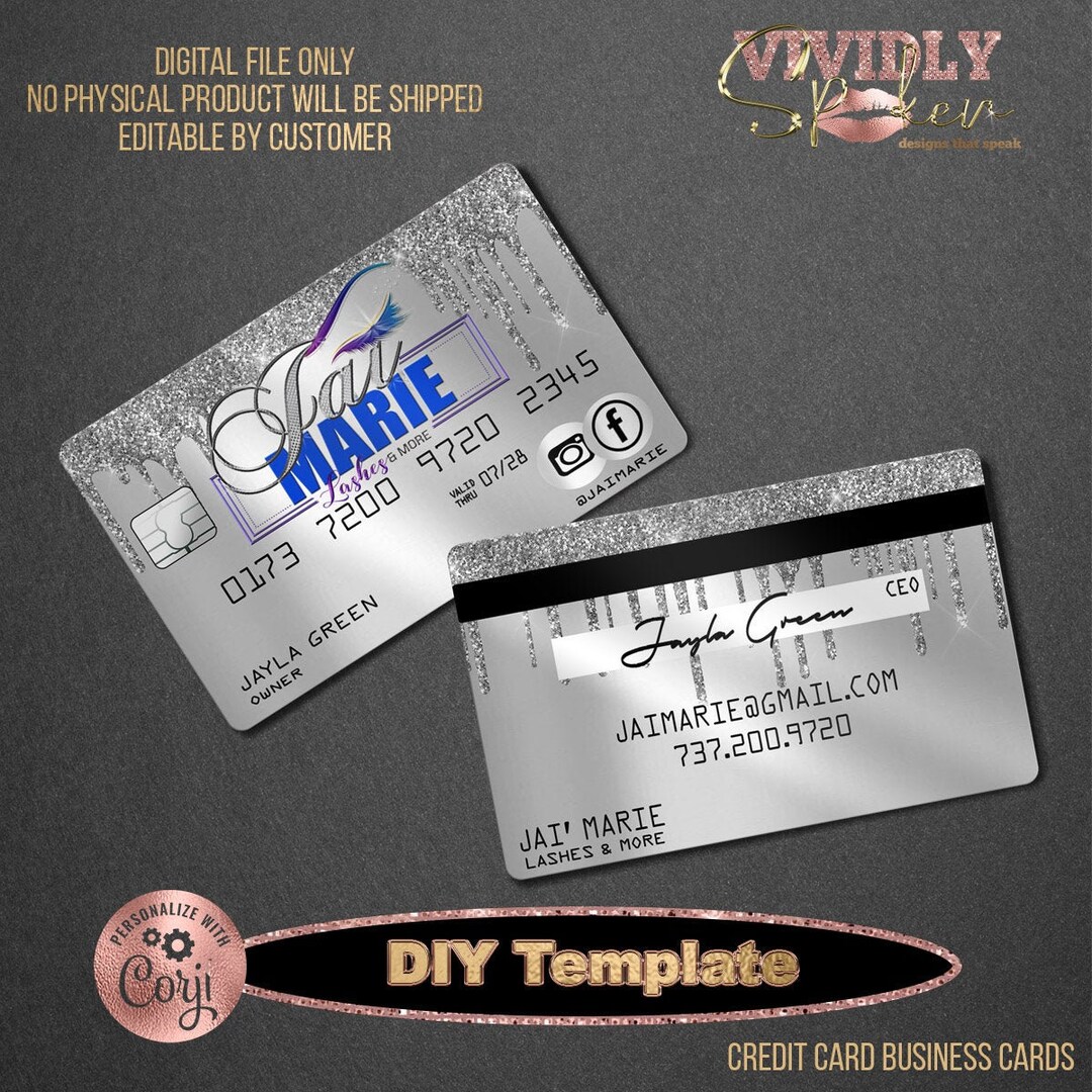 Silver Drip Credit Card Business Cards DIY Editable Template Download ...