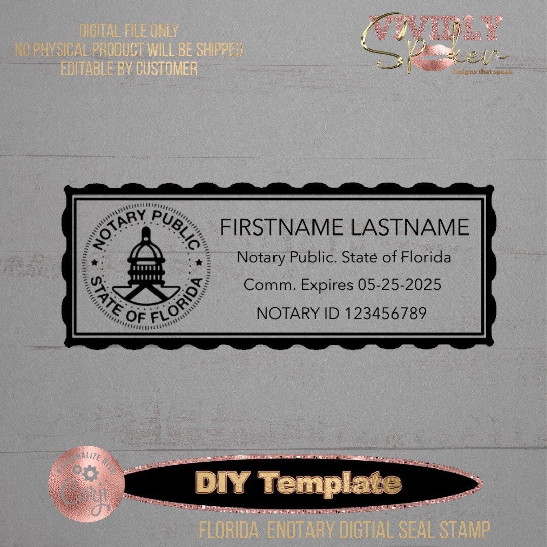 Florida Enotary Electronic Digital Seal Stamp DIY Editable Template ...