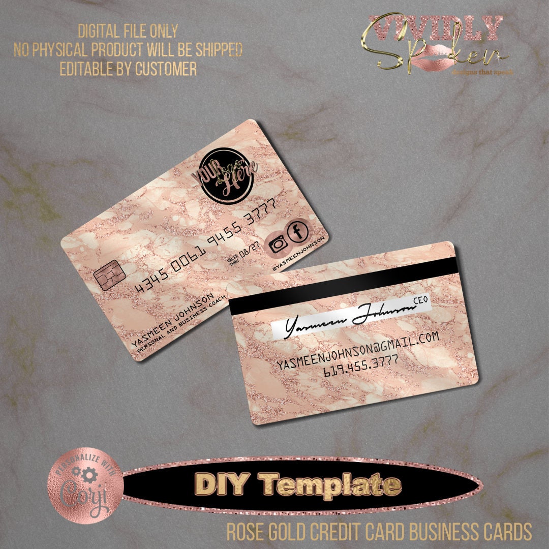 Rose Gold Marble Credit Card Business Cards DIY Editable Etsy