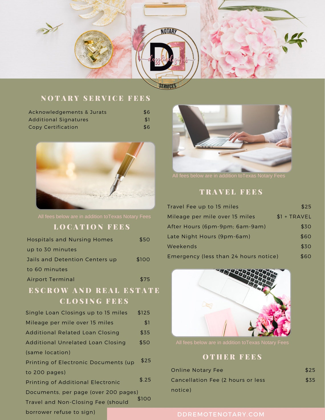 Pink and Green Notary Price List Flyer DIY Editable Template Download