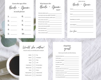 Bridal Shower Games, Black + White, Instant Download - 5x7