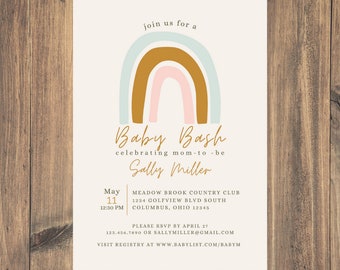 Baby Bash Rainbow Customizable Baby Shower Invitation - 5x7, Digital Download