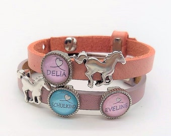 Armband Schulanfang viele Motive zur Auswahl Pferd Regenbogen Fuchs | Personalisiertes Lederarmband Schulkind | Geschenk Einschulung