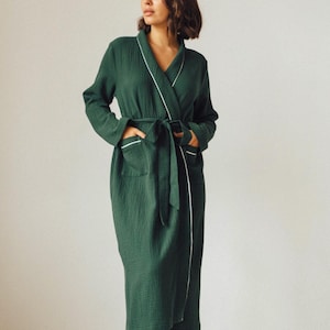 Mousseline katoenen badjas biologisch gaas badjas lichtgewicht kimono spa loungewear afbeelding 1