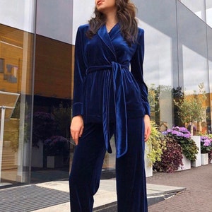 Velvet Pajama Set: Ladies' Velour PJs with Long Jacket Bridesmaids pajamas