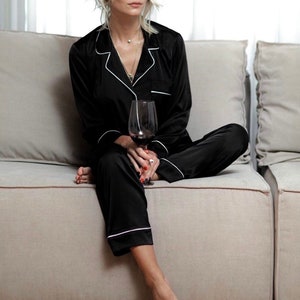 ORGANIC cotton pajama set 100% cotton pajama with pants Classic black pajama Minimalist pajama set Bridal pajamas Organic sleepwear