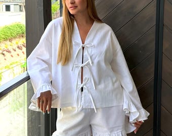 White Linen Set | Resort Wear | Beach Vacation Outfit for Women