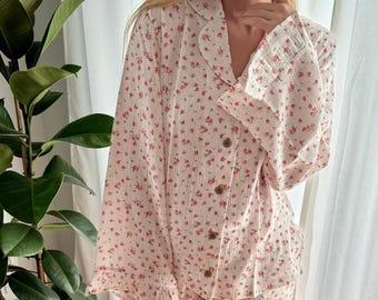 Floral 100% Baumwolle Musselin Pyjama Set mit Rüschen: Weiche Lounge Nachtwäsche
