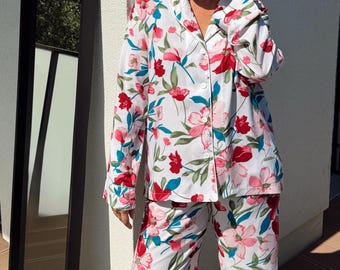 Floral Cotton Pajama Set Women's PJs Custom Length Sleepwear
