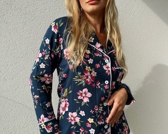 Floral cotton pajama set Nightwear Women Sleepwear floral pajamas Women boho sleep pants Long sleeve shirts Matching sets