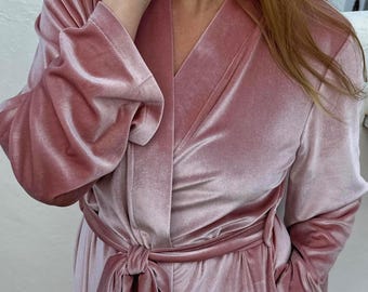 Braut Samt Robe Lange Altrosa Kimono Luxus Hochzeit Morgen Robe