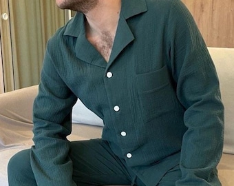 Men's Muslin Pajama Set: Double Gauze Loungewear