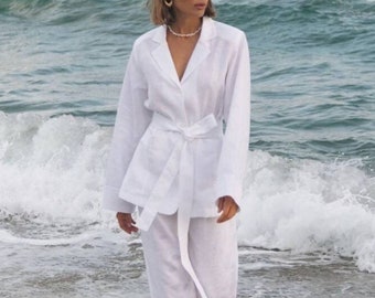 100% LINEN ORGANIC Pajama Set | Linen Loungewear | Linen Bridesmaid Pajamas, Linen Sleepwear Women, Linen Pants, Linen Blouse