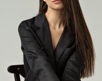 Black Organic Cotton Pajama Set: Women&#39;s Luxurious Loungewear Bridesmaids pajamas