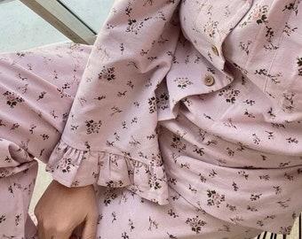 Floral Flanell Pyjama Set: Rüschenborte, 100% Baumwolle