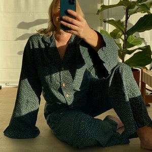 Pijama de franela con volantes 100% algodón Verde esmeralda Pijama cálido Pijama de franela de algodón súper suave Idea de regalo de Navidad para ella Conjunto de pijama de invierno