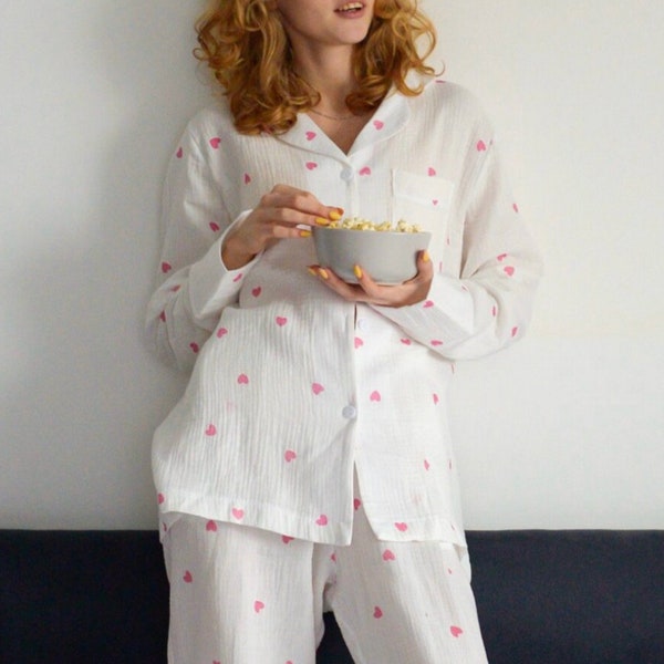 Pijama de gasa de algodón orgánico, transpirable, suave y natural, conjunto a juego