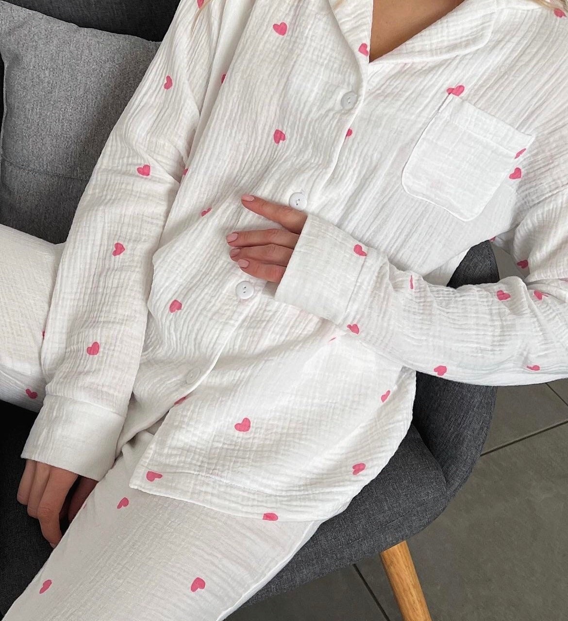 Buy Muslin Pajama Double Gauze Muslin Sleepwear Organic Cotton Set