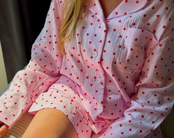 Double Gauze Cotton Pajama Organic Cotton Lounge Set Soft Breathable Sleepwear