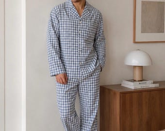 Men's Plaid Cotton Pajama Set: Organic Male Loungewear