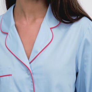 Blau Bio Baumwolle Pyjama Set Frauen Weiche Atmungsaktive Nachtwäsche