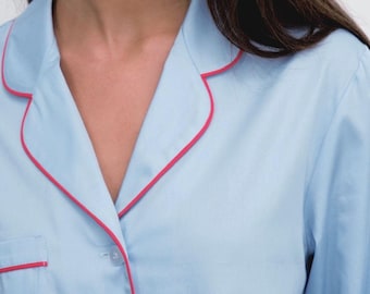 Blau Bio Baumwolle Pyjama Set Frauen Weiche Atmungsaktive Nachtwäsche
