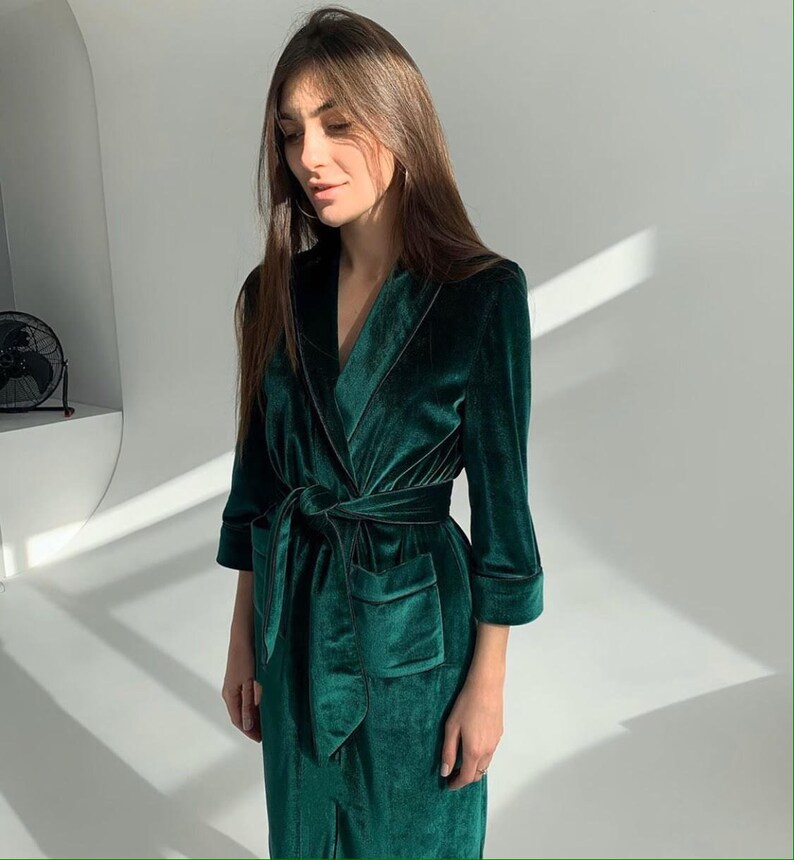 Women's Emerald Velvet Robe Luxirious Homewear Bridesmaid Etsy