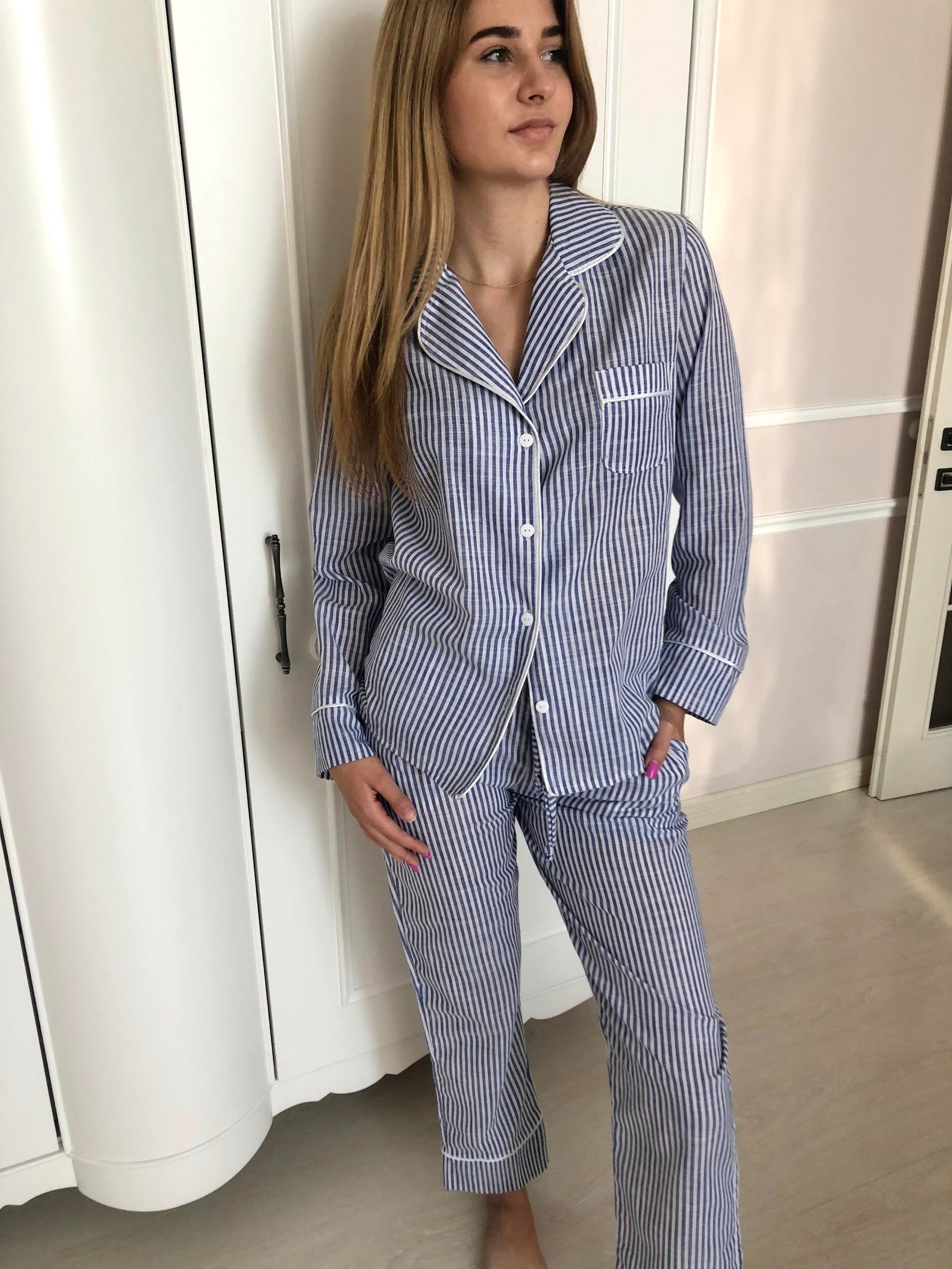 Buy Organic Cotton Pajama Set Nightwear Women Sleepwear Stripe 100