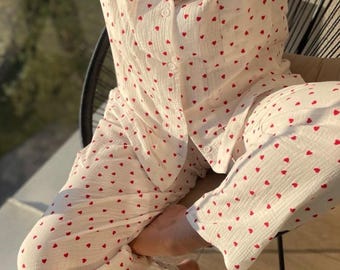 Cotton sleepwear Organic Cotton Set Crinkle cotton pajamas Bridal Bachelorette pajama set Muslin cotton loungewear