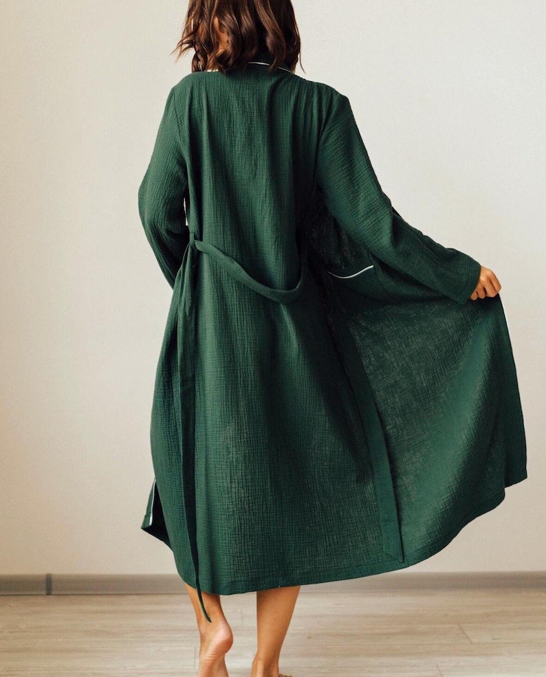 Mousseline katoenen badjas biologisch gaas badjas lichtgewicht kimono spa loungewear afbeelding 4